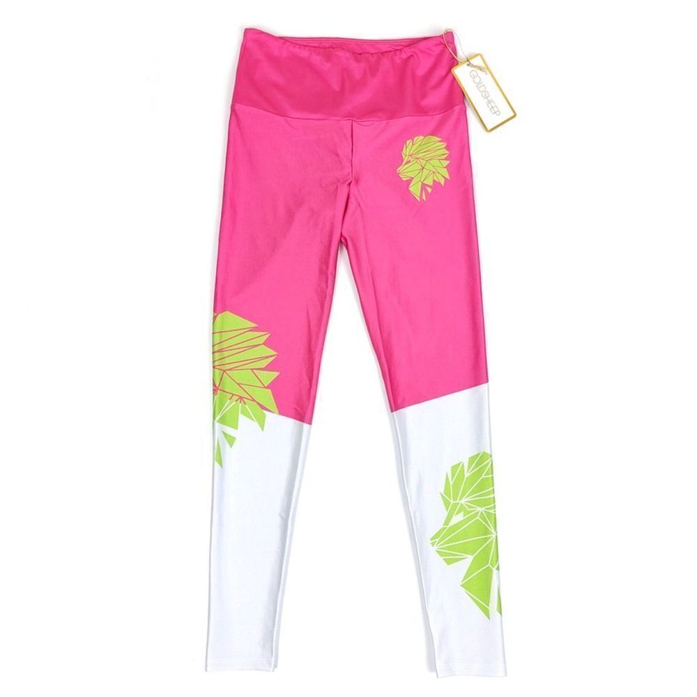 NWT Goldsheep Mountain Dew Pink Color Block Ankle Cropped Leggings Womens Small